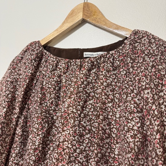Abercrombie & Fitch Floral Puff Sleeve Blouse Size XS Brown - Picture 3 of 7